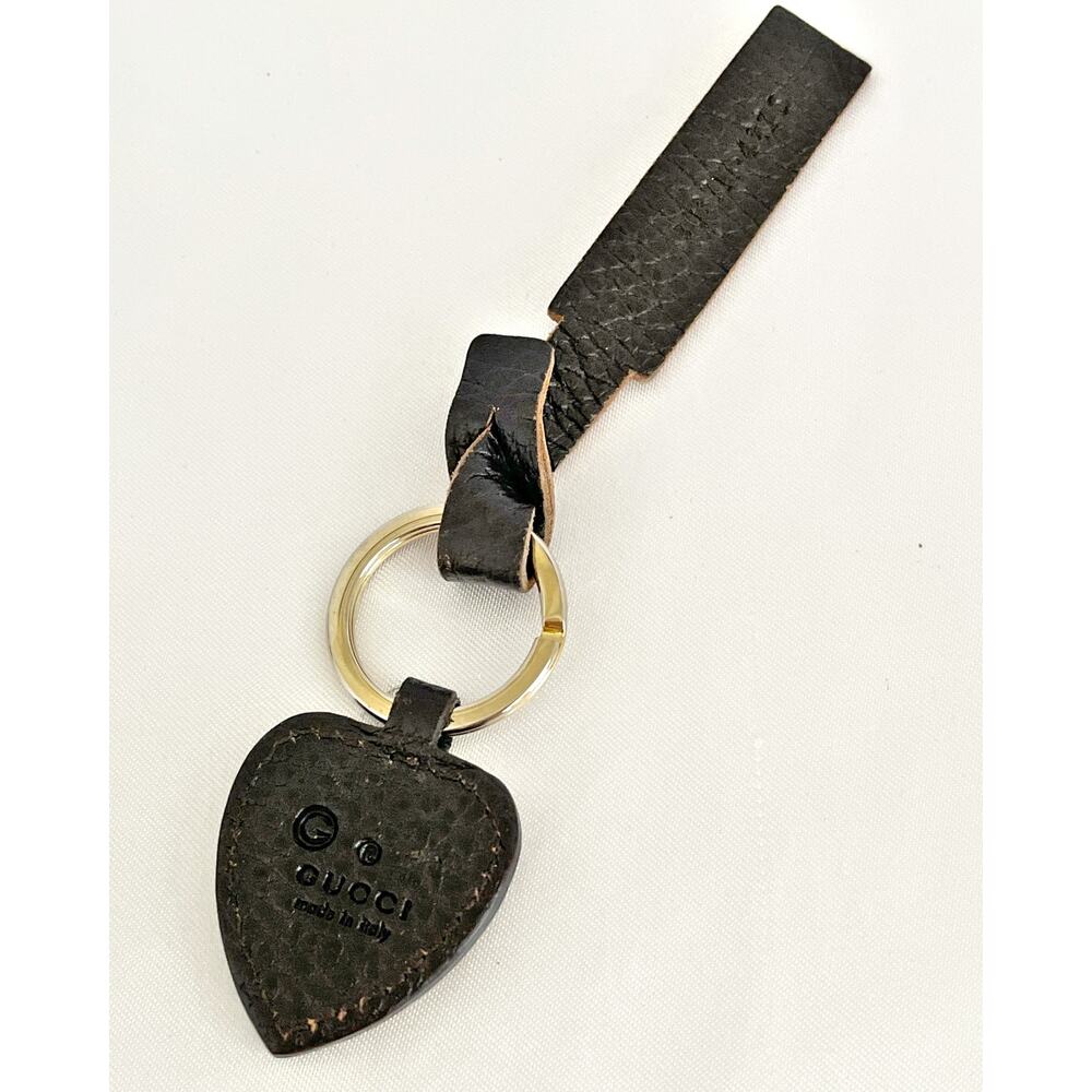GUCCI Crest Emblem Key Chain Key Ring Brown Heart Shape Leather Rectangle - Picture 7 of 9
